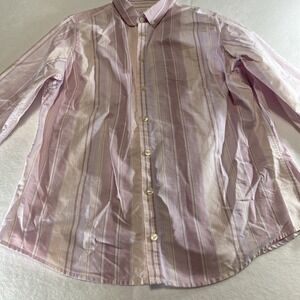 LL Bean Mens Long Sleeve Shirt Size L Regular Pink Striped Casual Cotton